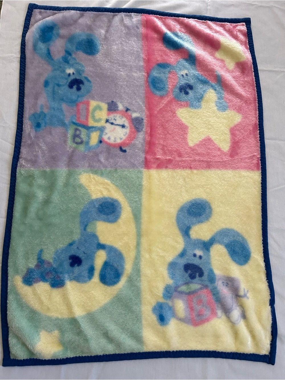 Vintage Blues Clues Tickety Tok Clock  Star Moon Blocks Baby Blanket 45x30”
